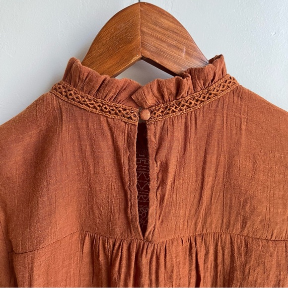 Anthropology Brand E M Rust Colored Boho Top Embroidered Neckline Sz S EUC - Picture 4 of 5